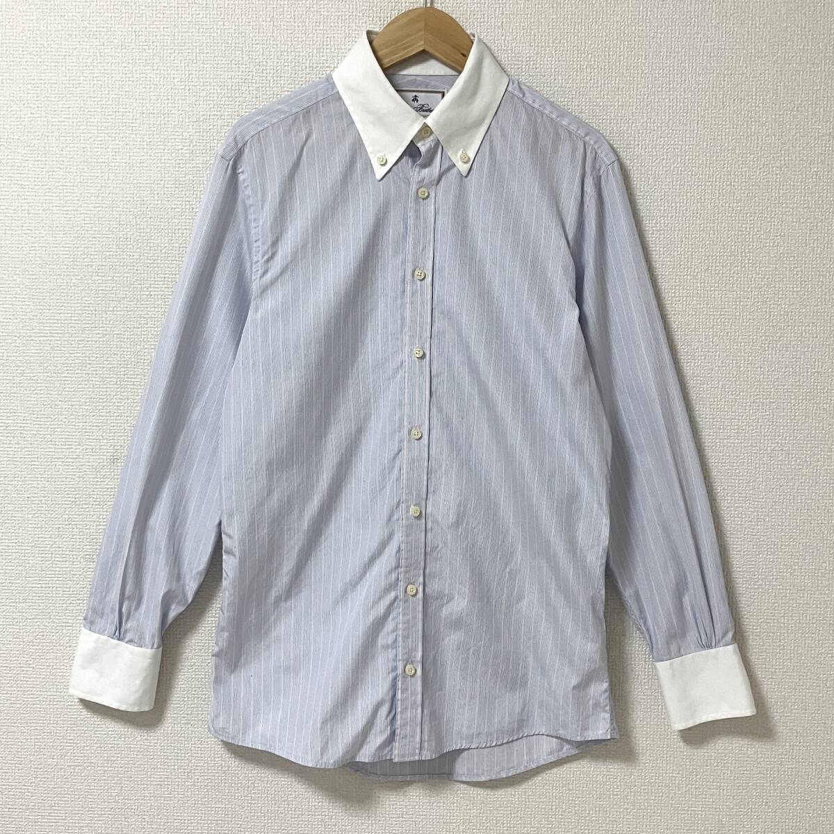 Brooks Brothers THOMAS MASON エジプト綿 ボタンダウン クレリック 長袖 シャツ ストライプ 14.5サイズ ブルックスブラザーズ 5020116拍卖