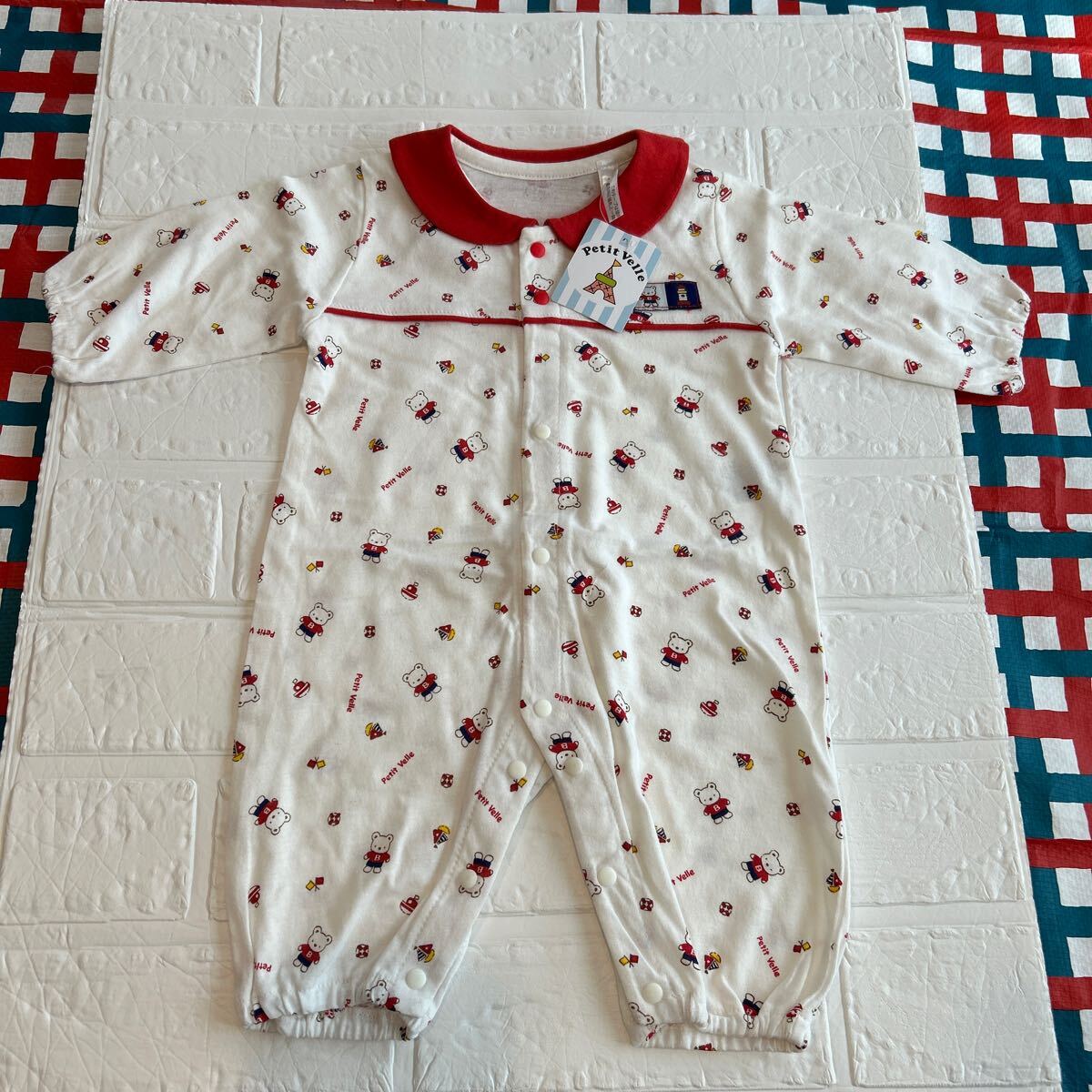 60〜70 赤 くまちゃん カバーオール拍卖