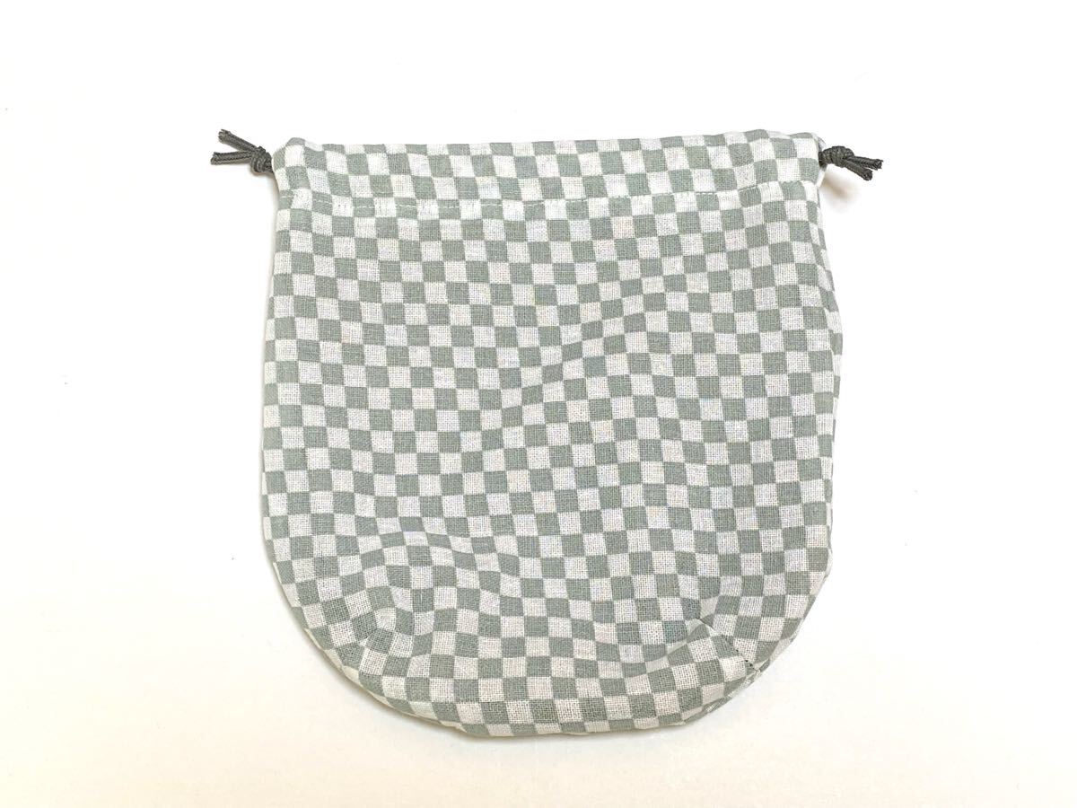 ハンドメイド★巾着袋 丸底 市松柄 グレー 20×20cm(880)拍卖