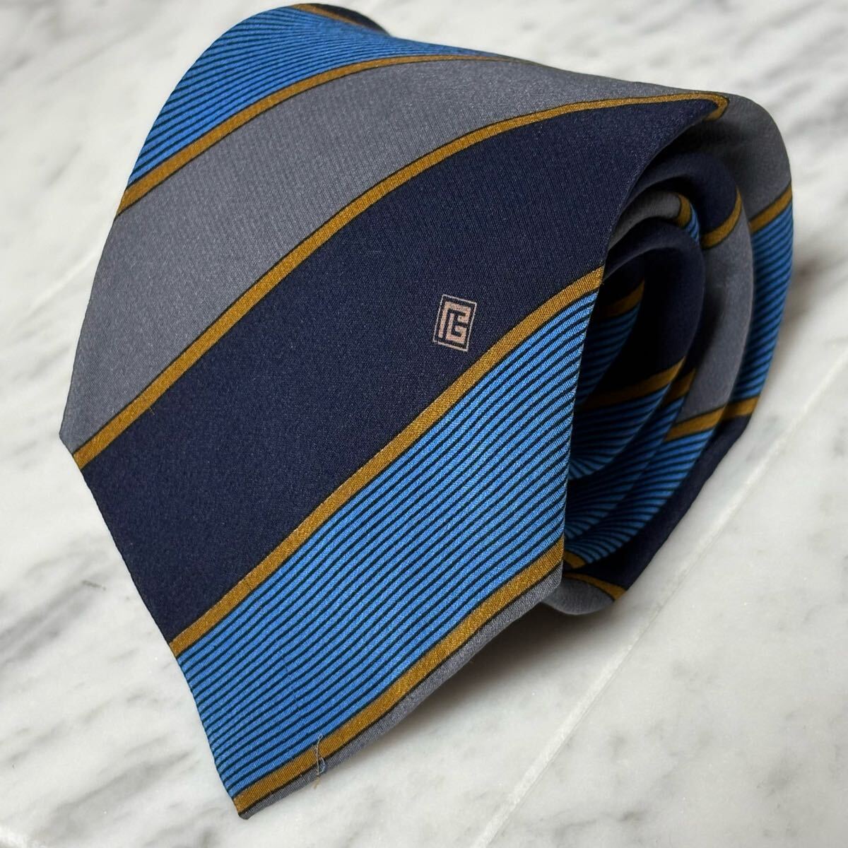 999円~ ピエールバルマン ネクタイ ストライプ ネイビー ブルー ワンポイントロゴ (B10)拍卖