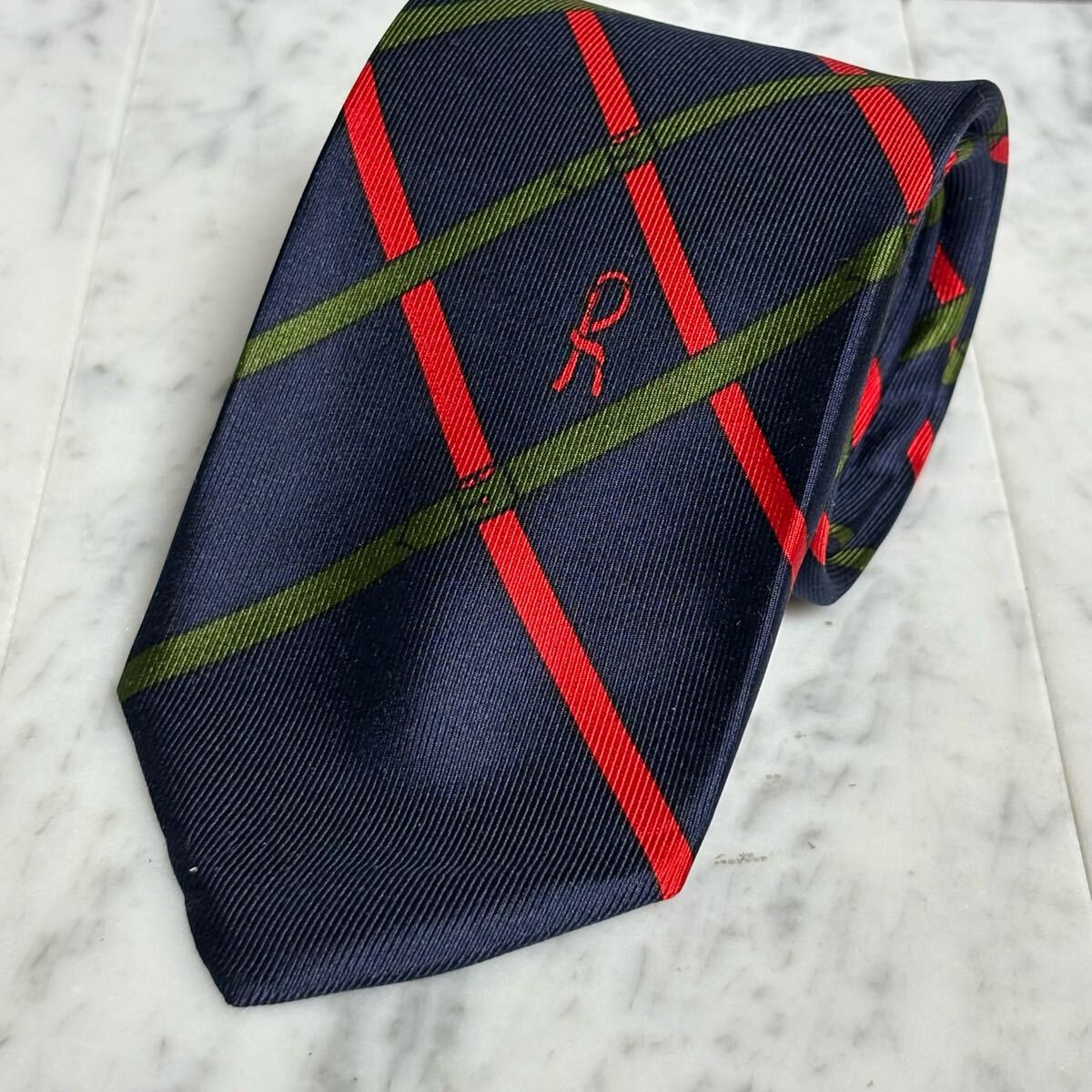999円~ Roberta di Camerino ネクタイ ネイビー チェック柄 ロゴ (B9)拍卖