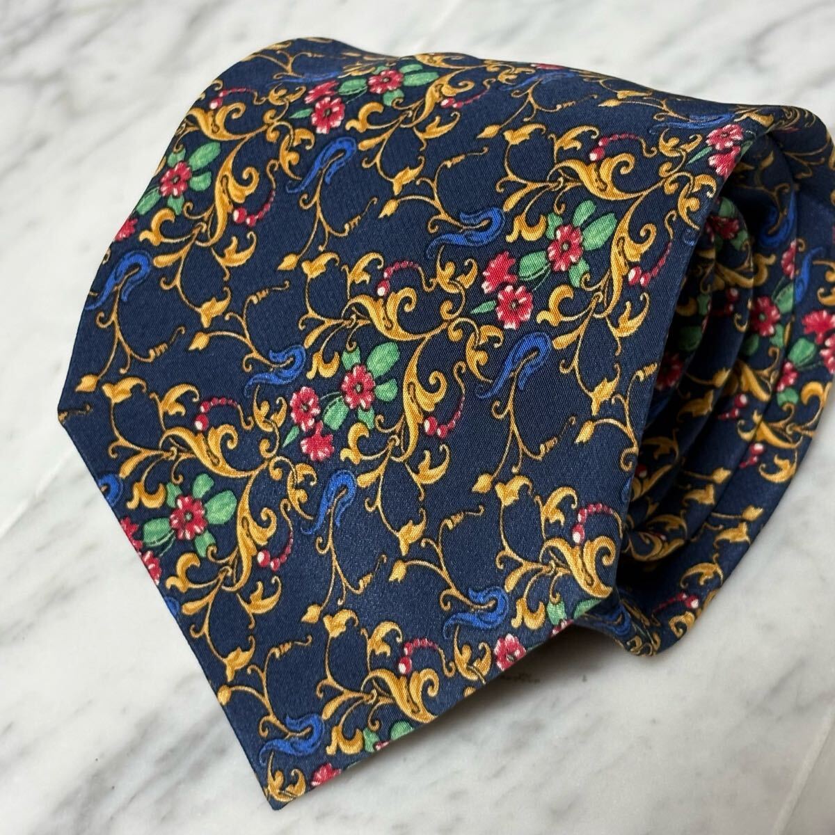 999円~ Nina Ricci ネクタイ ネイビー ボタニカル柄 総柄 (B9)拍卖