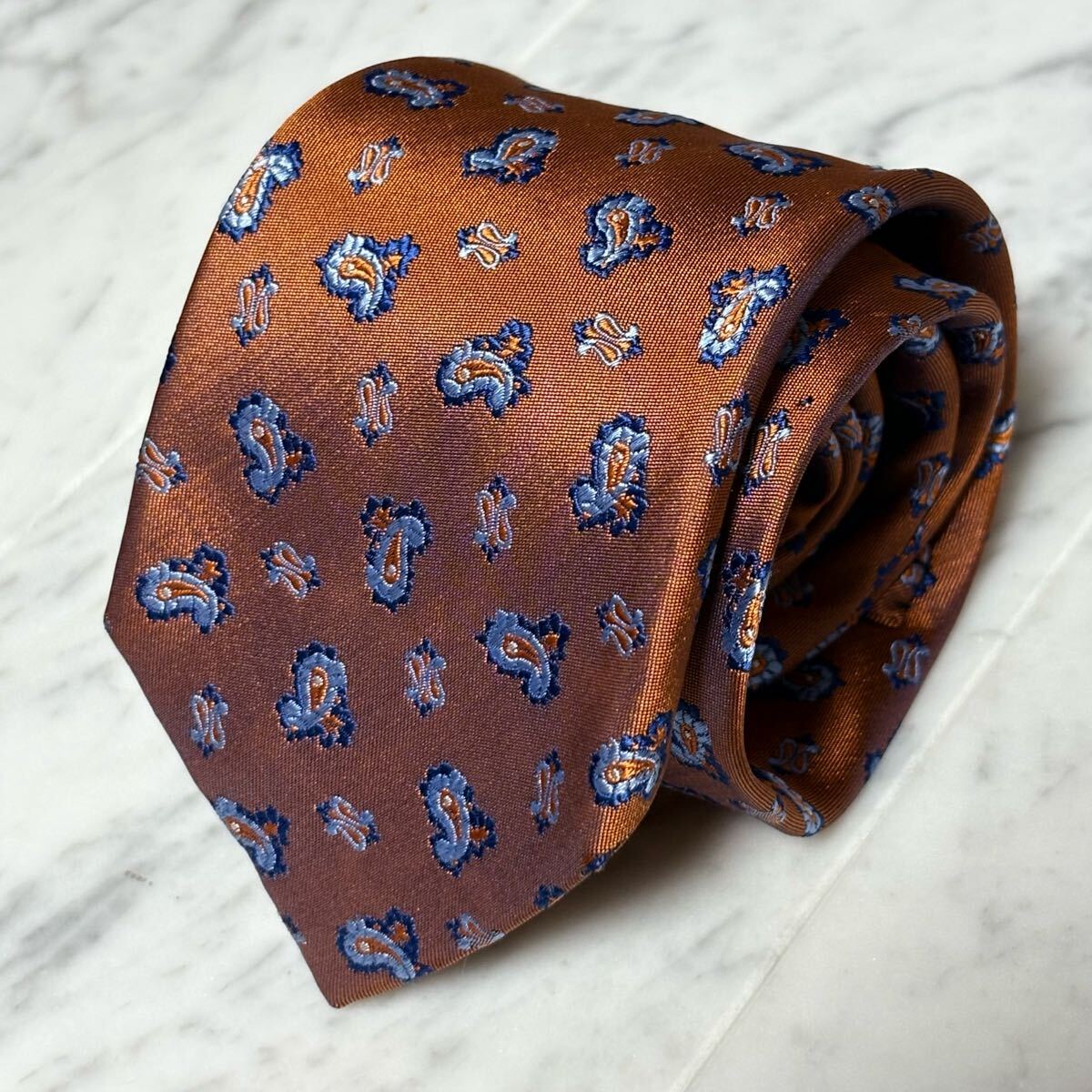 999円~ FAIRFAX ネクタイ ブラウン系 ペイズリー柄 光沢 (GREEN B2)拍卖