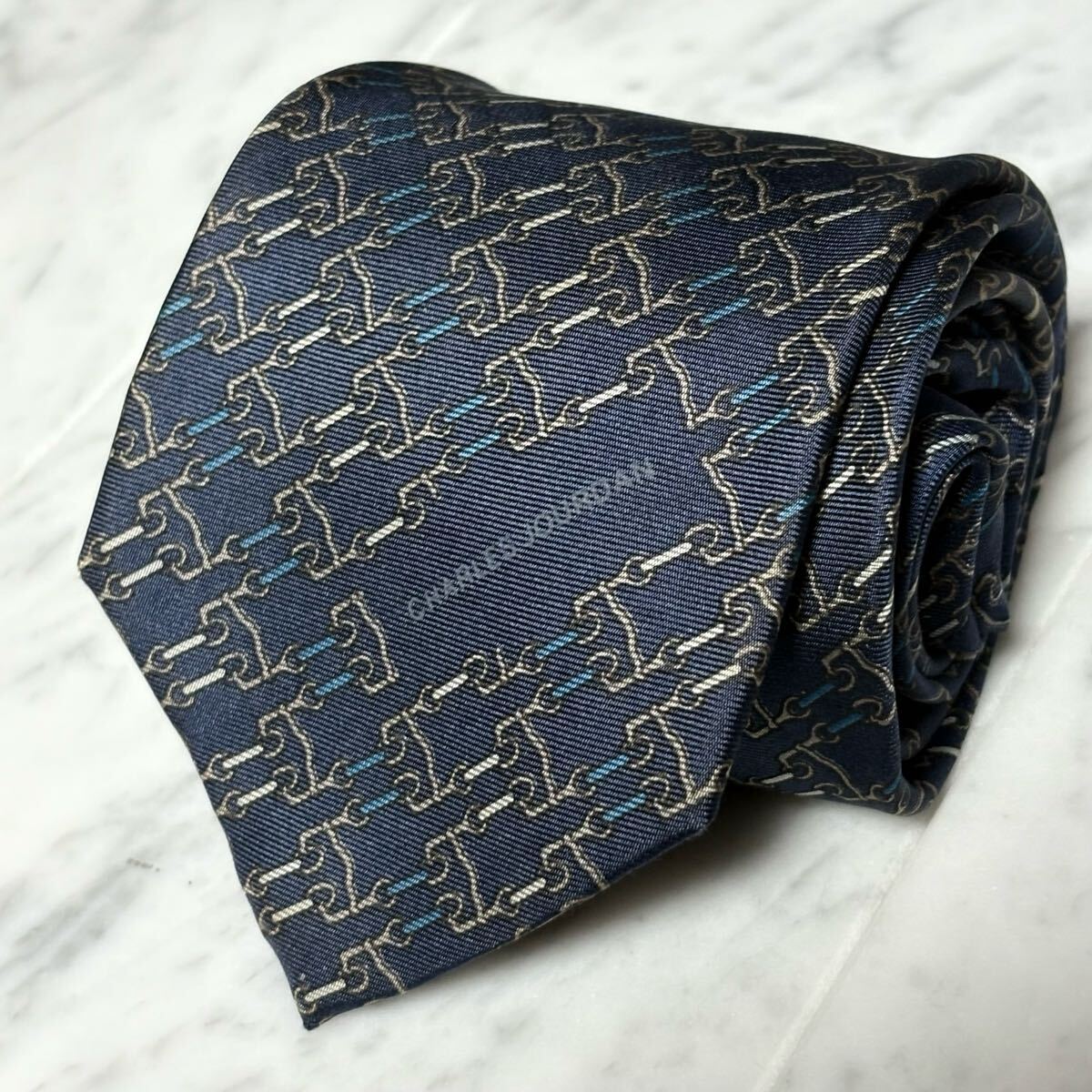500円~ CHARLES JOURDAN ネクタイ ネイビー ワンポイントロゴ (B8)拍卖