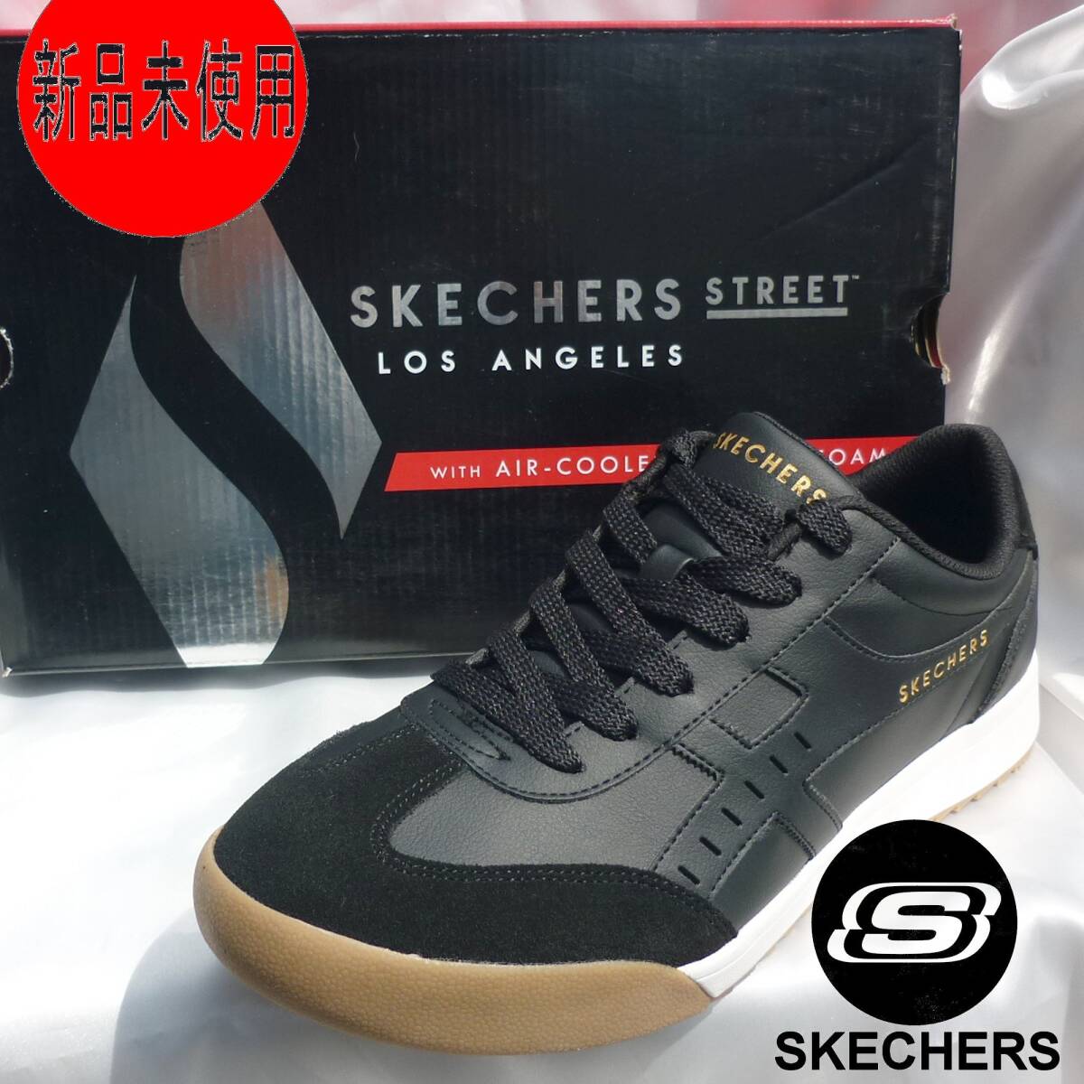 新品27cm(26.5cm相当)スケッチャーズ Skechers 黒 メンズスニーカー 低反発形状記憶インソール 紳士靴拍卖