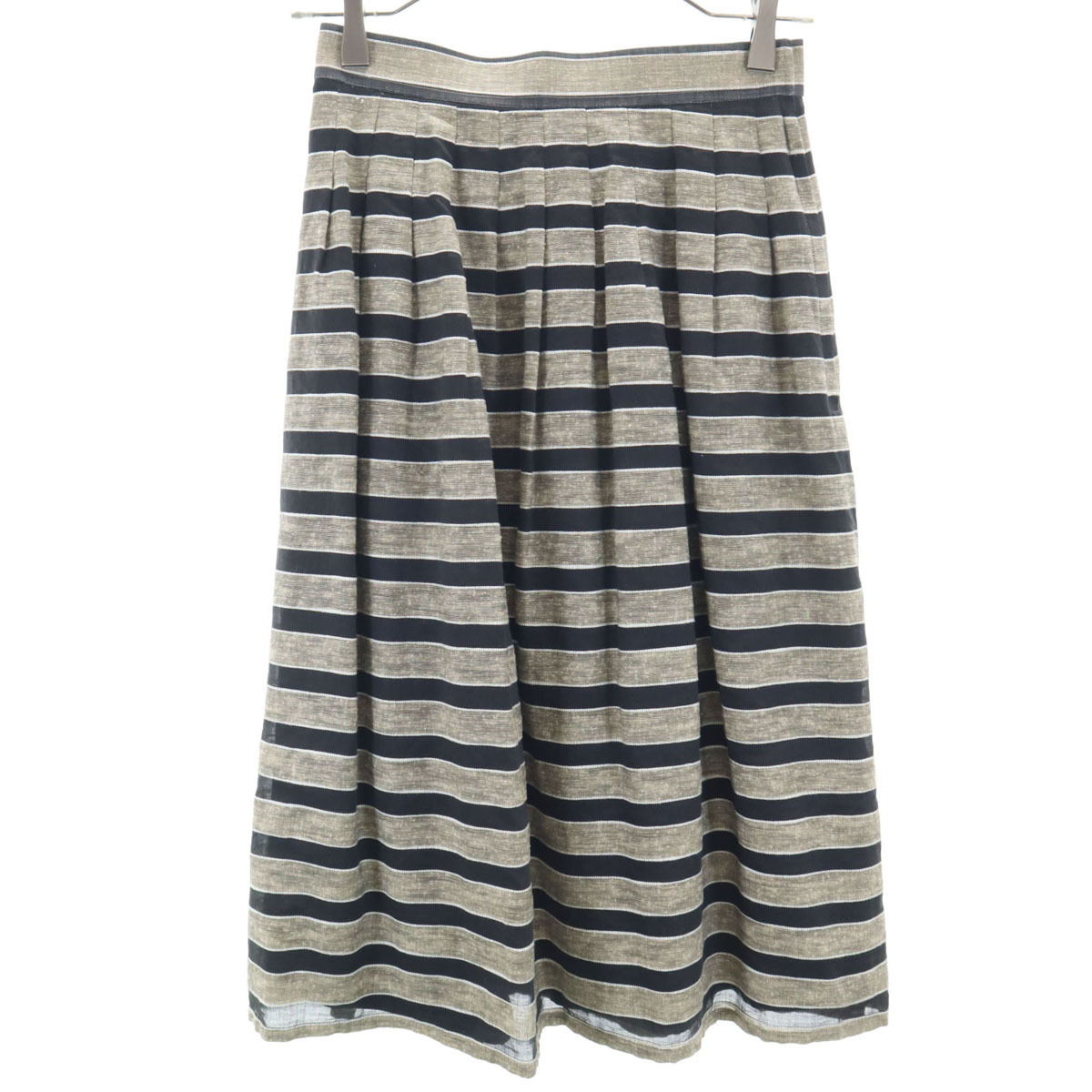 miss chloe ミスクロエ 90s 日本製 オールド ボーダー柄 ミモレ丈 フレアスカート 40 グレージュ レディース拍卖