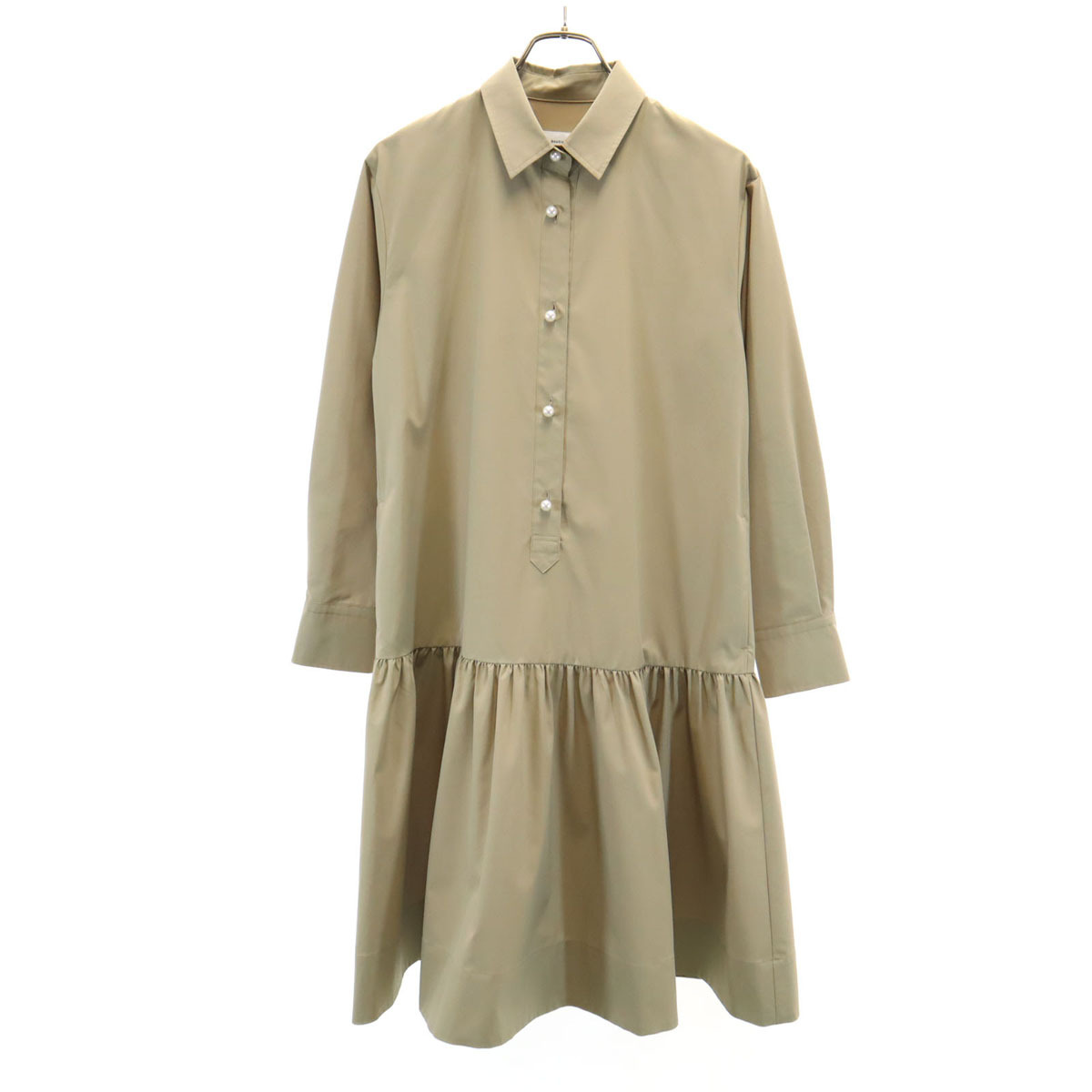La boutique BonBon ラブティックボンボン 日本製 長袖 バールボタン シャツワンピース F カーキ レディース拍卖