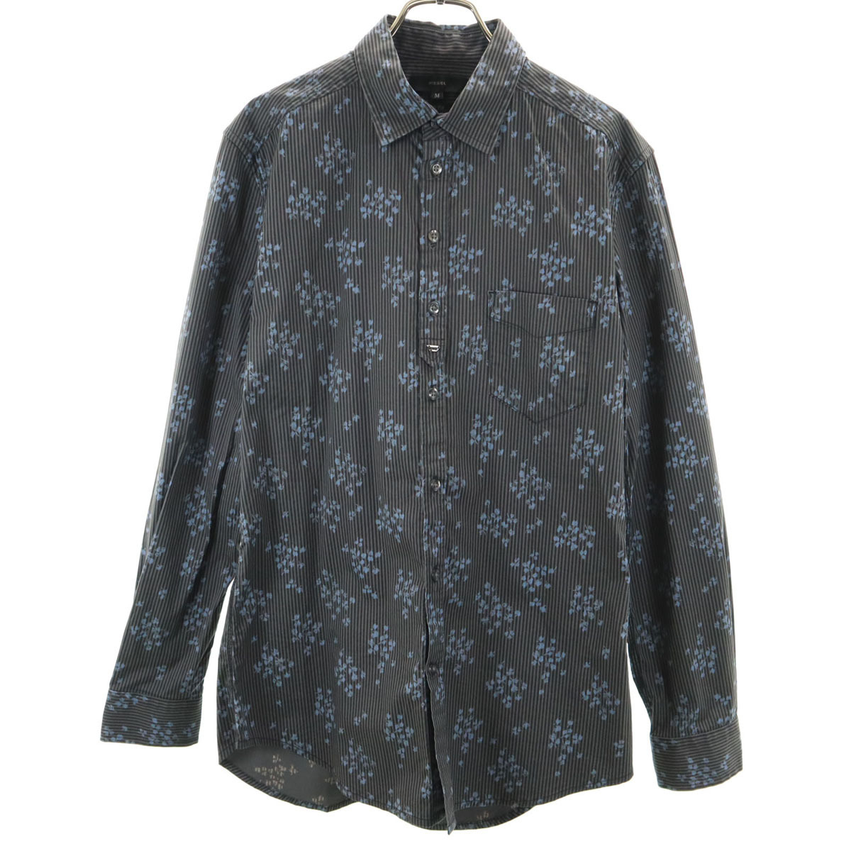 DIESEL ディーゼル ストライプ 花柄 長袖 スリムフィット シャツ M チャコールグレー メンズ拍卖