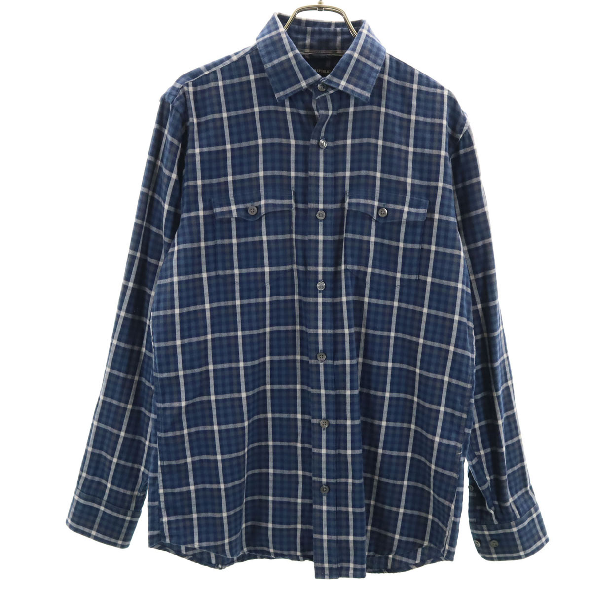 Banana Republic バナナリパブリック チェック 長袖 シャツ M ネイビー系 メンズ拍卖