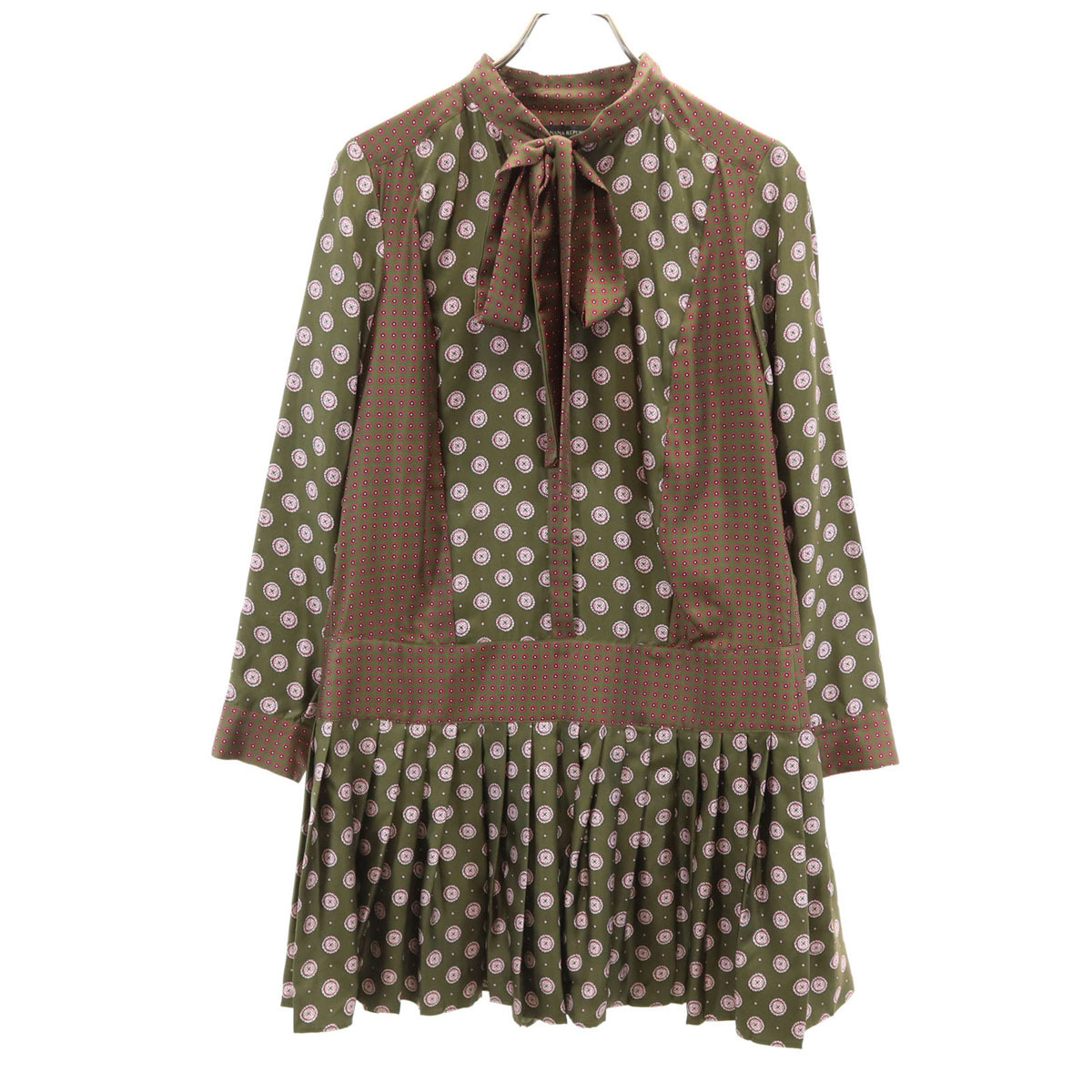 Banana Republic バナナリパブリック シルク 総柄 長袖 ブラウス ワンピース 2 カーキ系 レディース拍卖