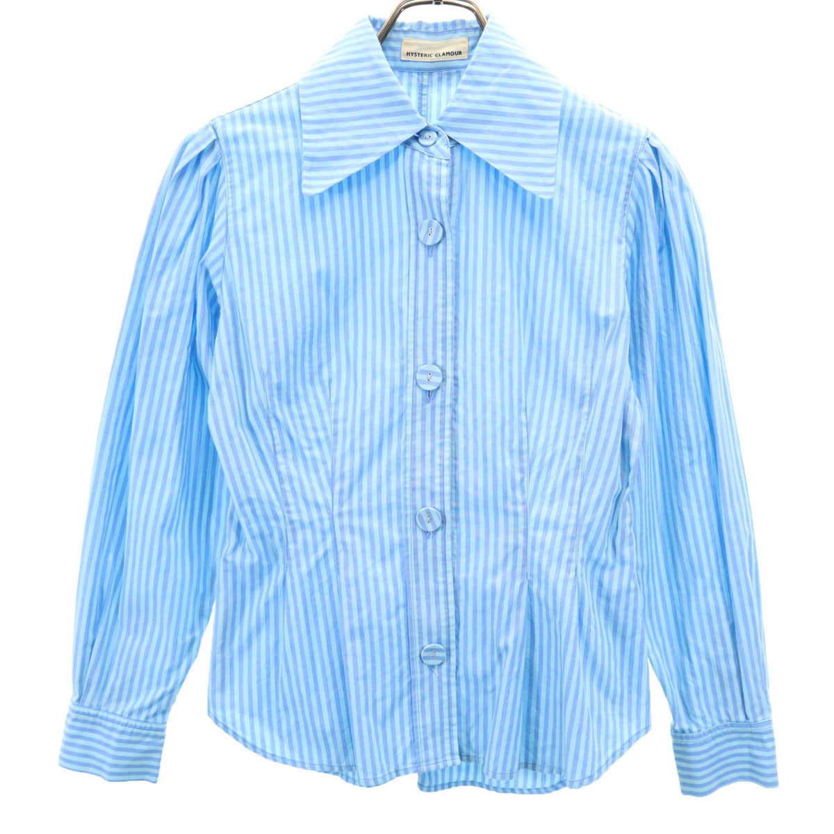 HYSTERIC GLAMOUR ヒステリックグラマー 90s オールド 日本製 ストライプ柄 長袖 コットンシャツ free ライトブルー レディース拍卖
