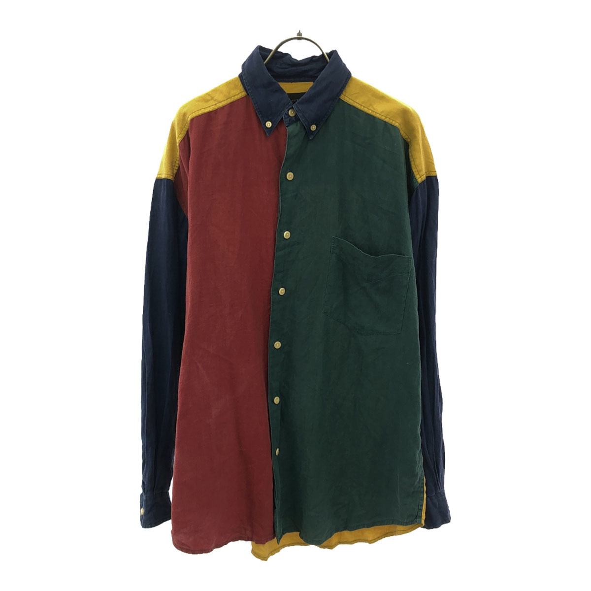 STRUCTURE ストラクチャー リネン クレイジーパターン 長袖 ヴィンテージ ボタンダウンシャツ M メンズ拍卖