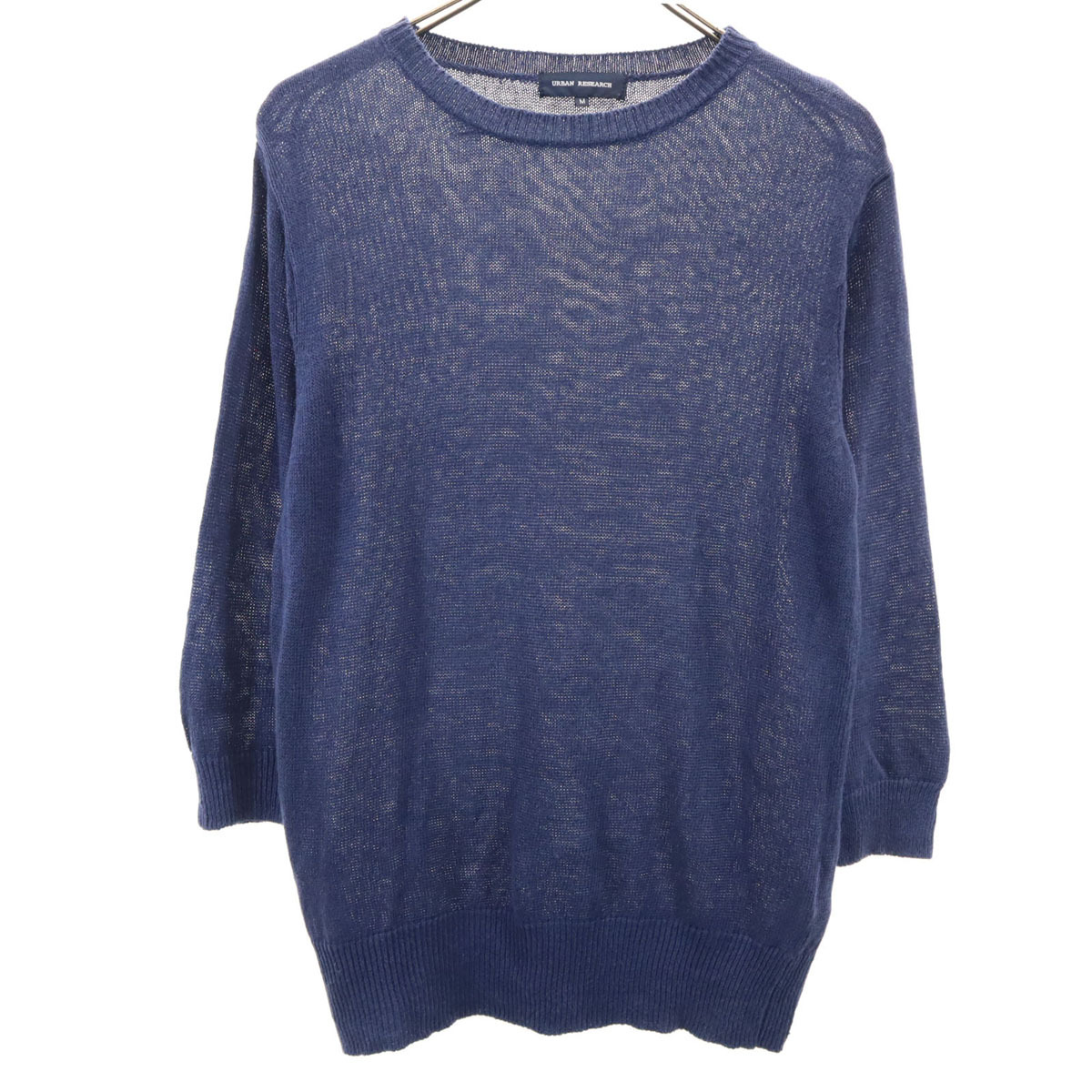 URBAN RESEARCH アーバンリサーチ リネン 7分袖 ニット M ネイビー レディース拍卖