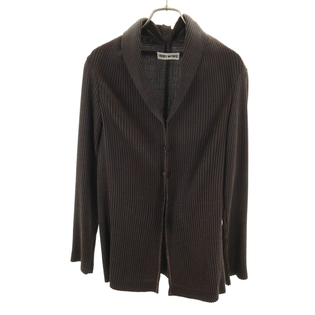 ISSEY MIYAKE イッセイミヤケ 90s オールド 日本製 ストライプ柄 プリーツ テーラードジャケット M ブラウン メンズ拍卖