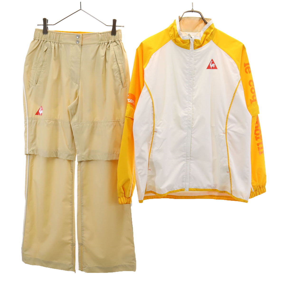 le coq sportif ルコックスポルティフ ゴルフ 2WAY レインジャケット 上下セットアップ M ホワイト 裏メッシュ 収納袋付き レディース拍卖