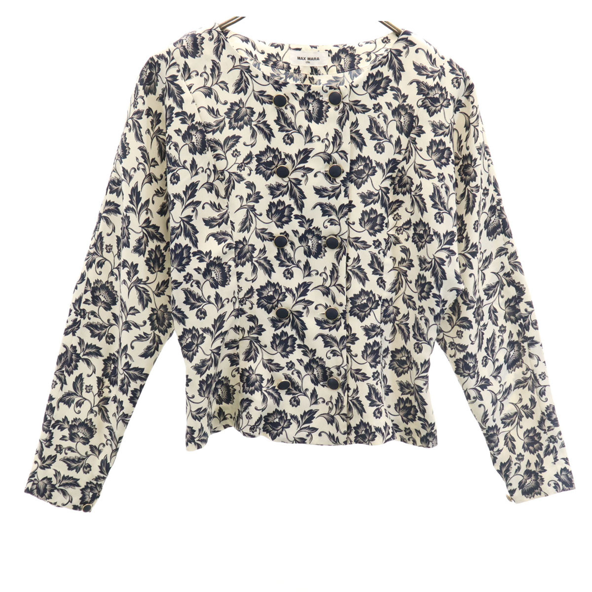 MAX MARA マックスマーラ 花柄 ペプラム ノーカラージャケット 9号 アイボリー レディース拍卖