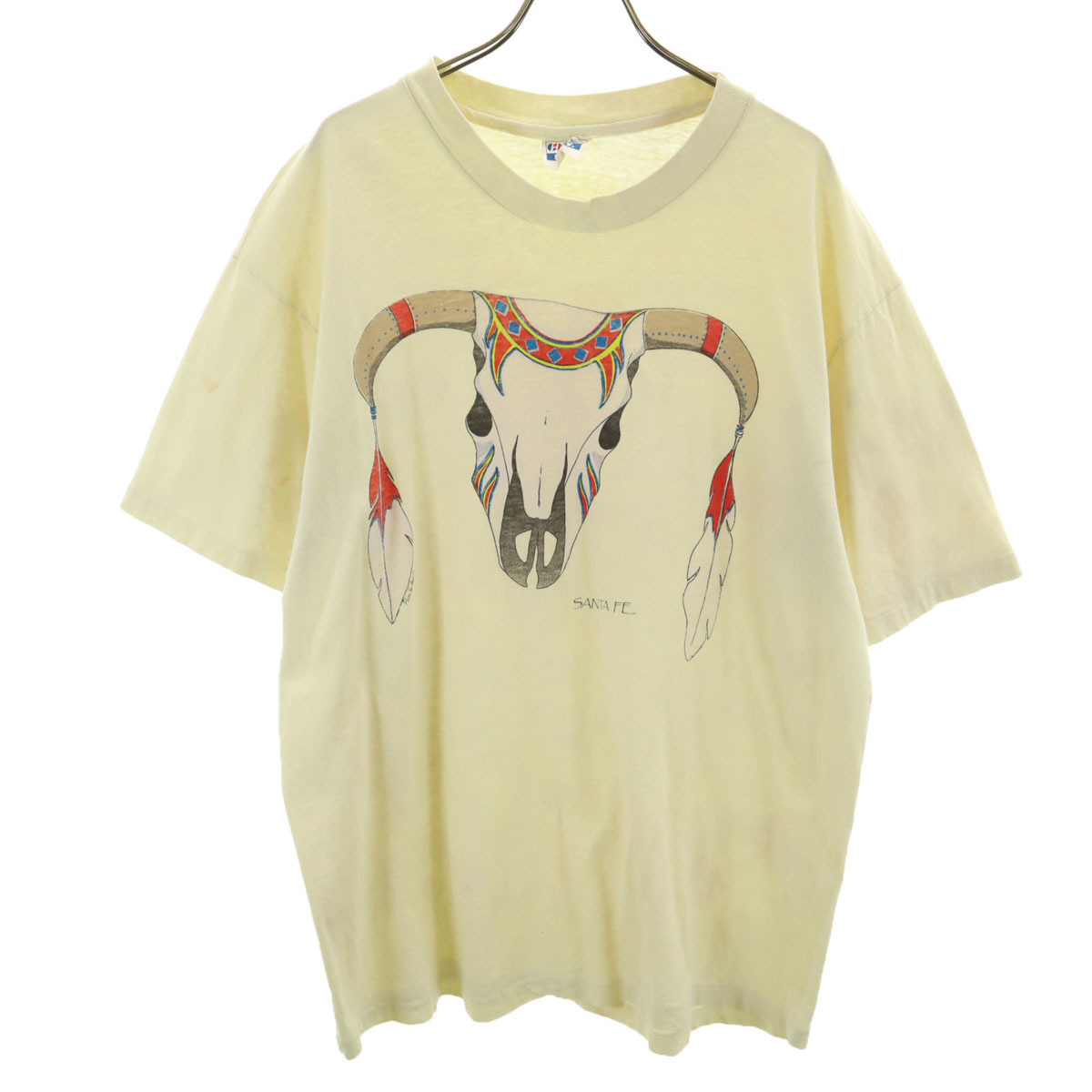 Hanes ヘインズ 80s 90s オールド USA製 スカルホーン 半袖 シングルステッチ 偉人 Tシャツ XL ベージュ メンズ拍卖