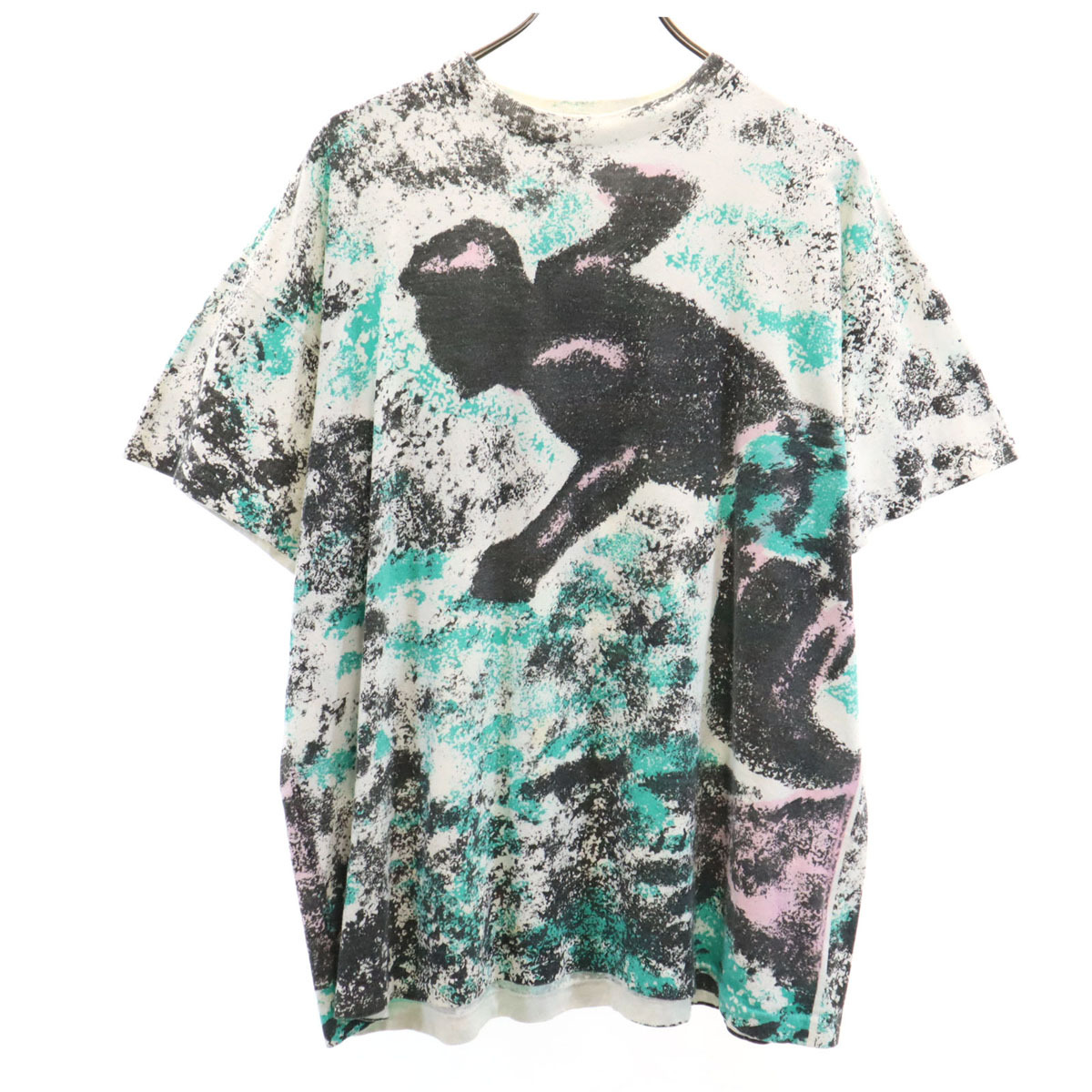 OLD オールド 80s 90s USA製 総柄 半袖 サーファープリント Tシャツ free ホワイト 他 シングルステッチ メンズ拍卖