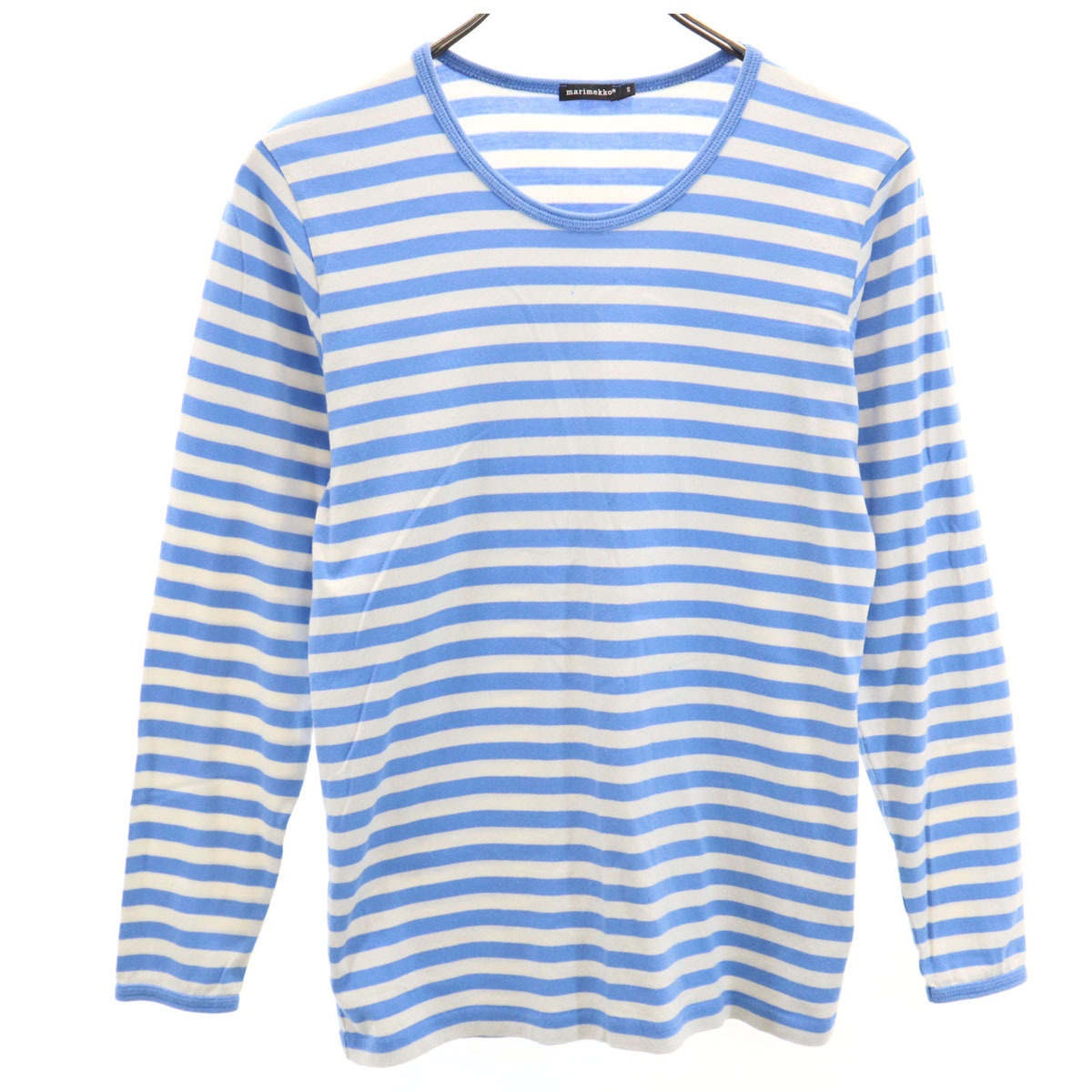 marimekko マリメッコ ボーダー柄 長袖 Tシャツ XS 水色 ロンT レディース拍卖