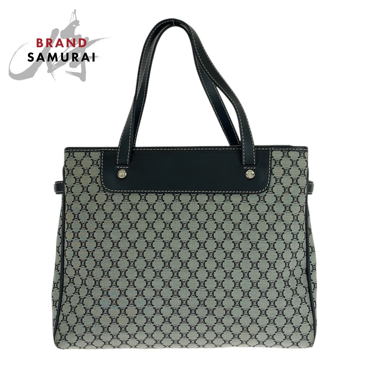 美品 CELINE セリーヌ マカダム グレー ブラック シルバー金具 キャンバス/レザー CE00/24 トートバッグ ハンドバッグ レディース 501780拍卖