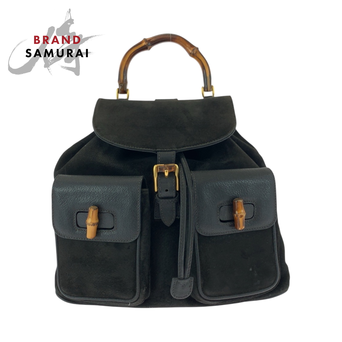 GUCCI グッチ バンブー ブラック 黒 ブラウン ゴールド金具 スウェード/レザー 003 2058 0016 リュックサック バックパック 502043拍卖