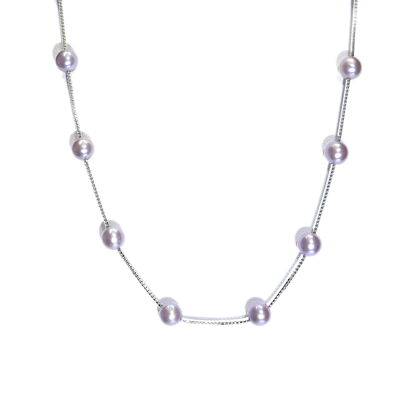 タサキ 約6mm天然パールネックレス K18WG グレーパール ステーションネックレス 真珠 ホワイトゴールド 地金約3.0g 中古 送料無料拍卖