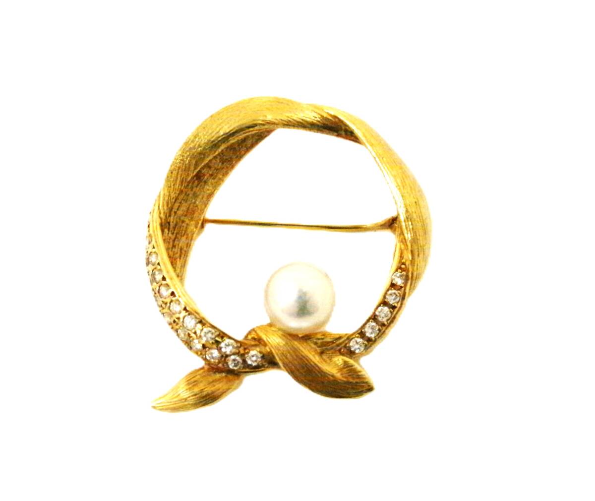 本物税込ミキモト K18 パールブローチ【MIKIMOTO】メレダイヤモンド拍卖