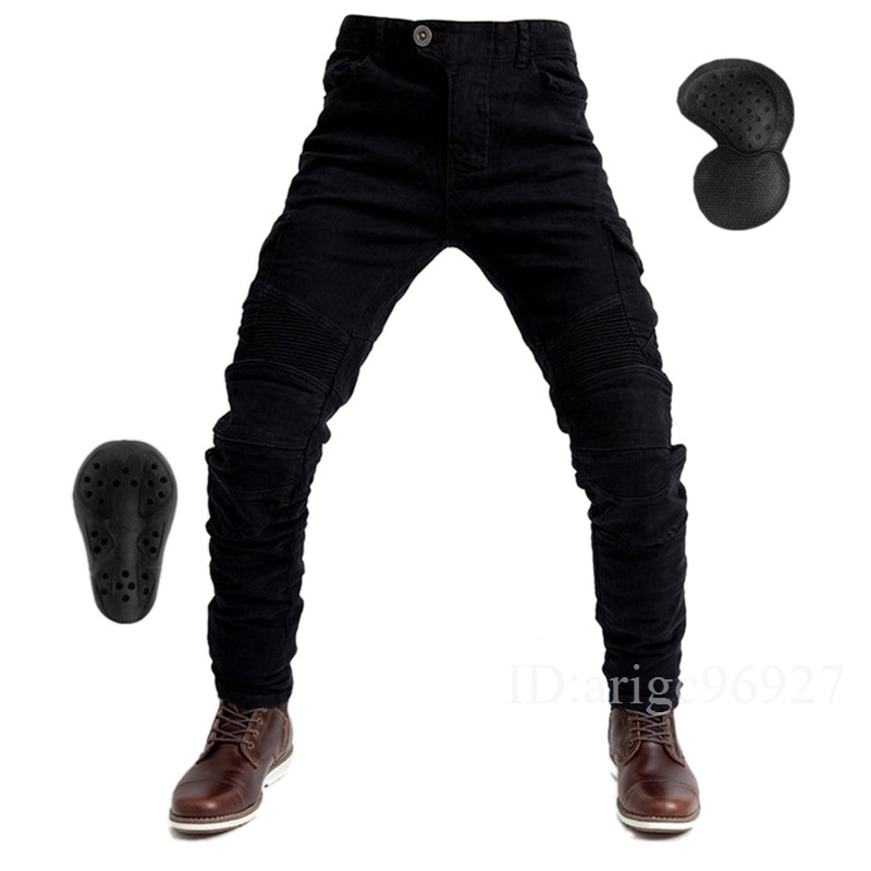 H375★バイクパンツ メンズ ライディングパンツ ストレッチ素材 オールシーズン ライダースパンツ 上質腰プロテクター 黒拍卖