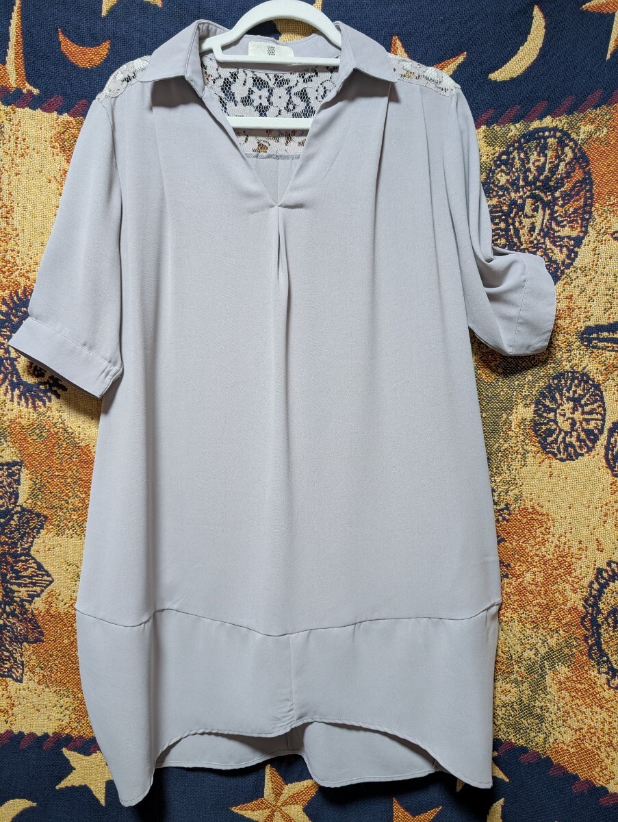 スキッパーシャツ オーバーブラウス ロング 半袖 rpsアールピーエス 未使用 М拍卖