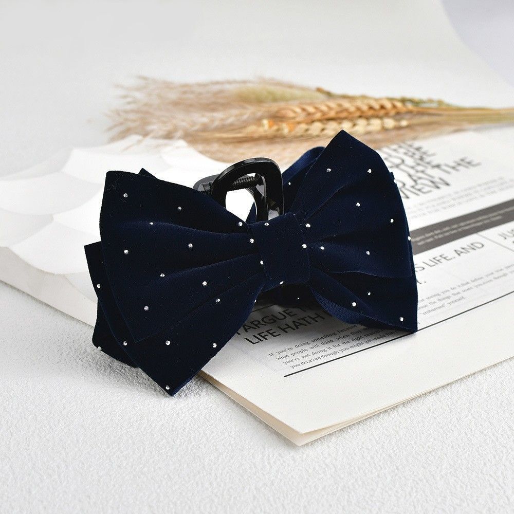 黒 ブラック レディース ベロア リボン ヘアクリップ かわいい ベルベット 韓国 おしゃれ フレンチガーリー まとめ髪 ドット 大人 NI0432拍卖