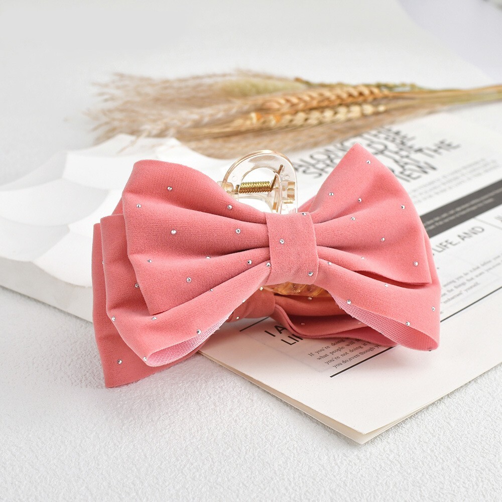 ピンク レディース ベロア リボン ヘアクリップ かわいい ベルベット 韓国 おしゃれ フレンチガーリー まとめ髪 ドット 大人 NI0432拍卖