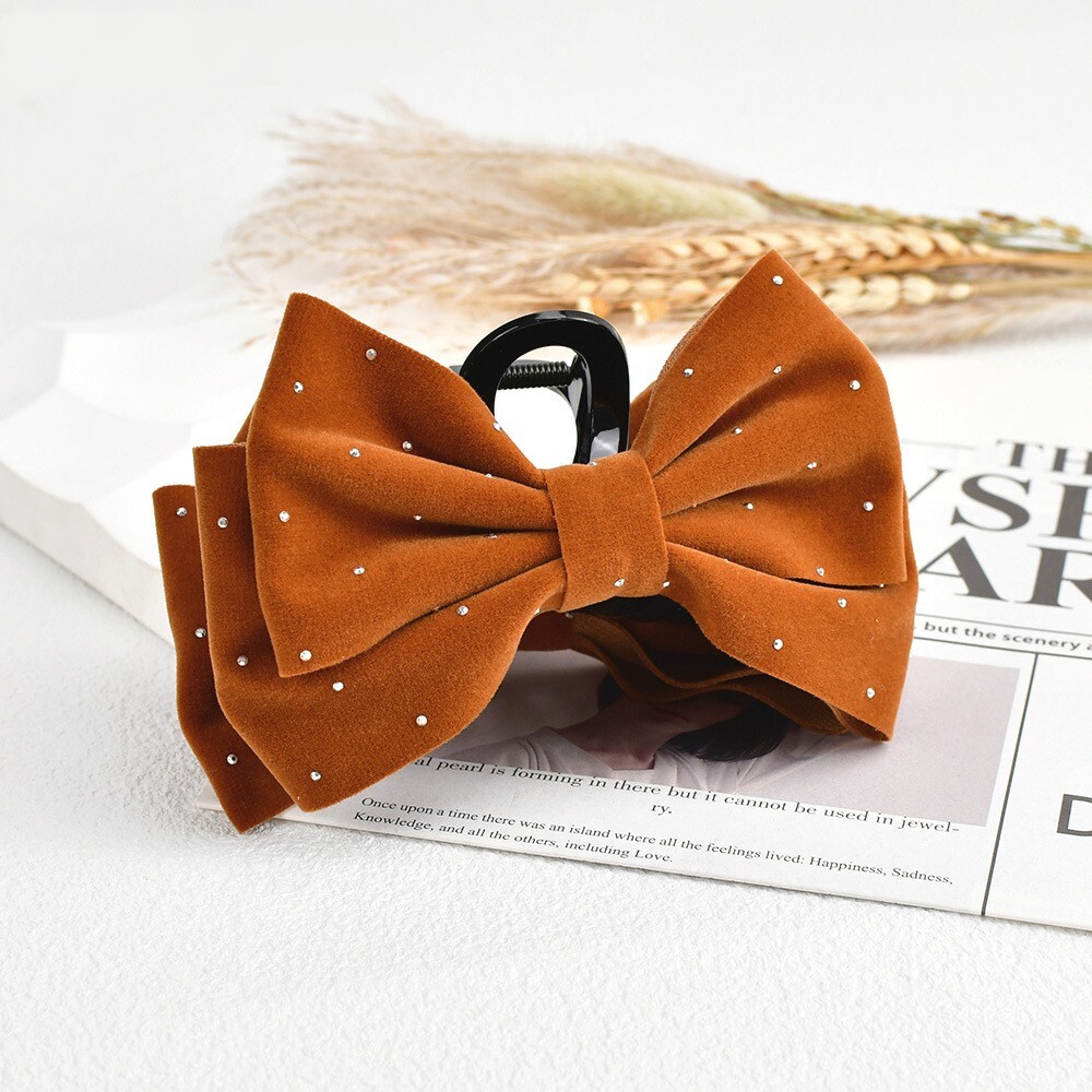 キャメル レディース ベロア リボン ヘアクリップ かわいい ベルベット 韓国 おしゃれ フレンチガーリー まとめ髪 ドット 大人 NI0432拍卖
