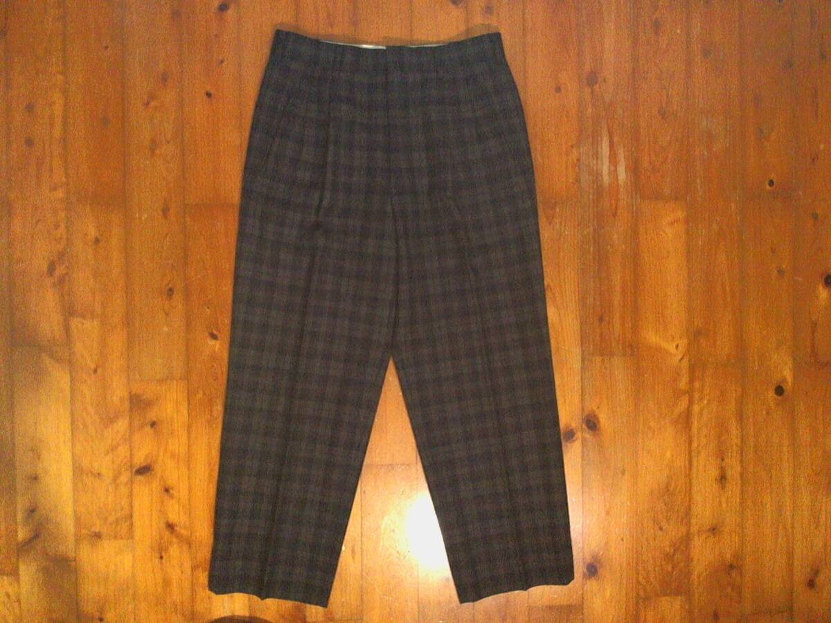 ☆美品☆ダーバン【BASIV GEAR D'URBAN】毛素材 ツータックスラックス チェックパンツ 85 ダークブラウン 濃紺拍卖