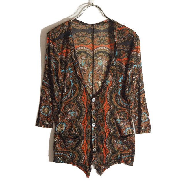 P6464f16 ■UNDERCOVER アンダーカバー■ 新品同様 C1804 総柄 レーヨンシルク カットソー カーディガン 2 メンズ 春夏拍卖