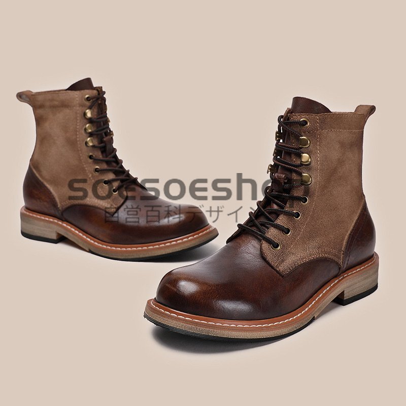 ブーツ メンズ 本革 ショートブーツ 高級感 ワークブーツ ミリタリーブーツ メンズ靴 エンジニアブーツ 防滑 24~27cmコーヒー色拍卖