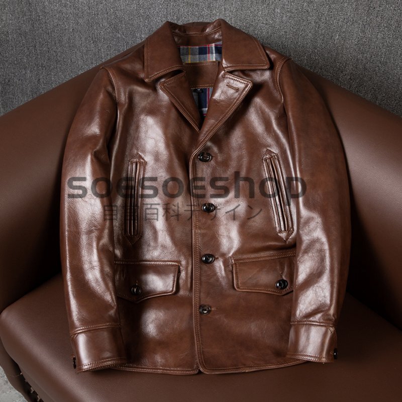 高品質 レザージャケット 馬革 カーコート 革ジャン ホースハイド 本革 ライダースジャケット メンズファッション コート ロング S~5XL拍卖
