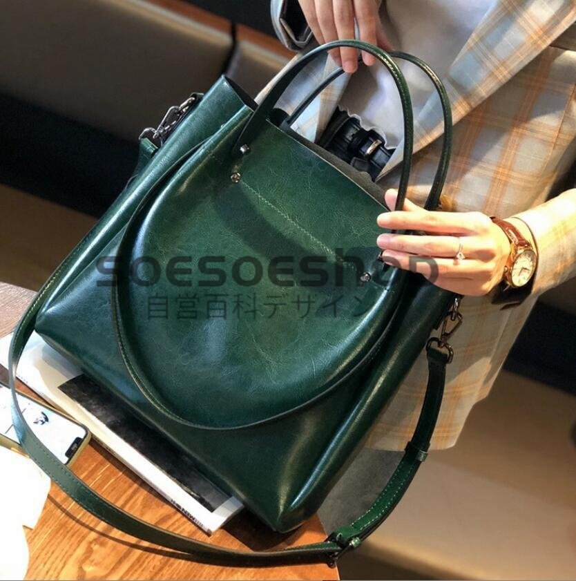 本牛革 トートバッグ メンズ 本革 ユニセックス レディース A4 通勤バッグ 2WAY 弁当 収納 通勤通学 レザー 大容量 革バ グリーン拍卖
