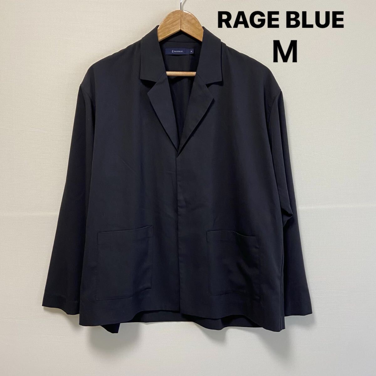 【送料無料】RAGE BLUEレイジブルー ジャケット ブラック 黒 ボタンレス 着流しカーディガン テーラードジャケット メンズM拍卖