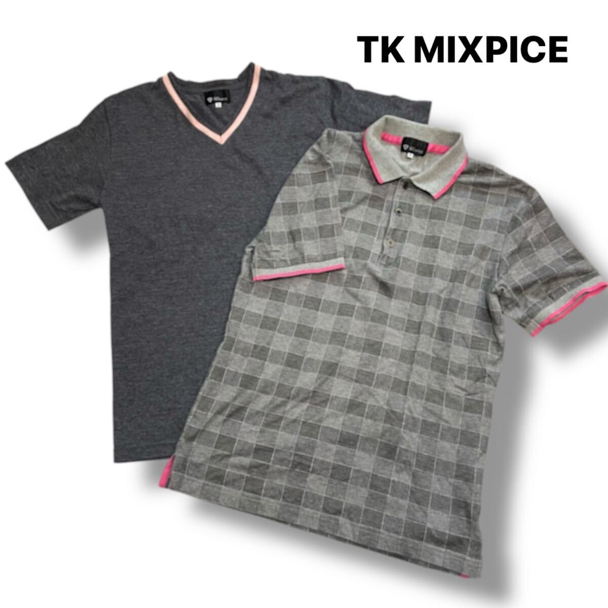 【送料無料】TK MIXPICE ショップtk タケオキクチ 半袖ポロシャツ 半袖シャツ グレーピンク メンズ2拍卖