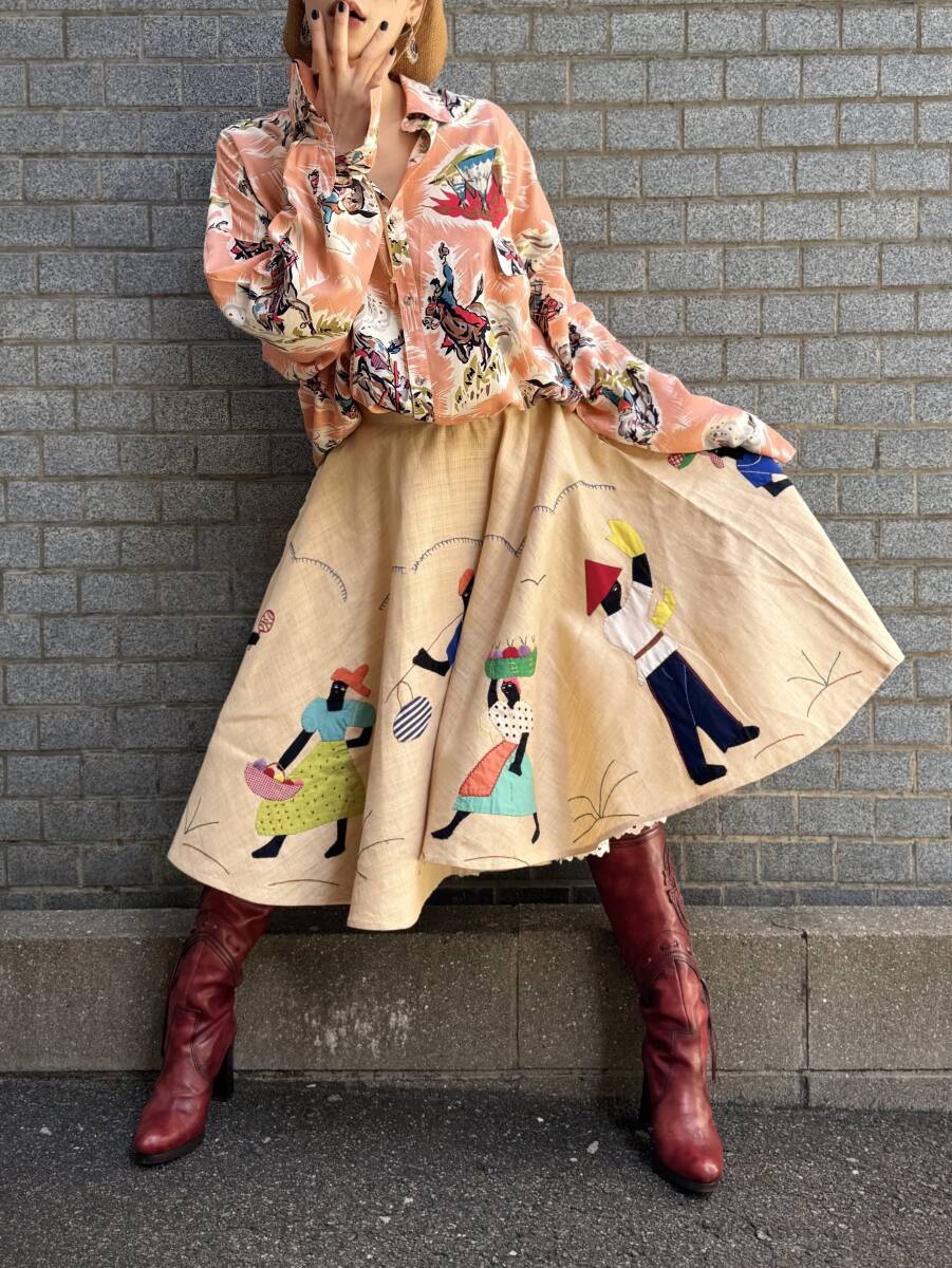 アメリカ50’sヴィンテージ サーキュラースカート 黒人モチーフ/アンティーク古着40’sコレクタブルくろんぼロカビリーΓSD拍卖