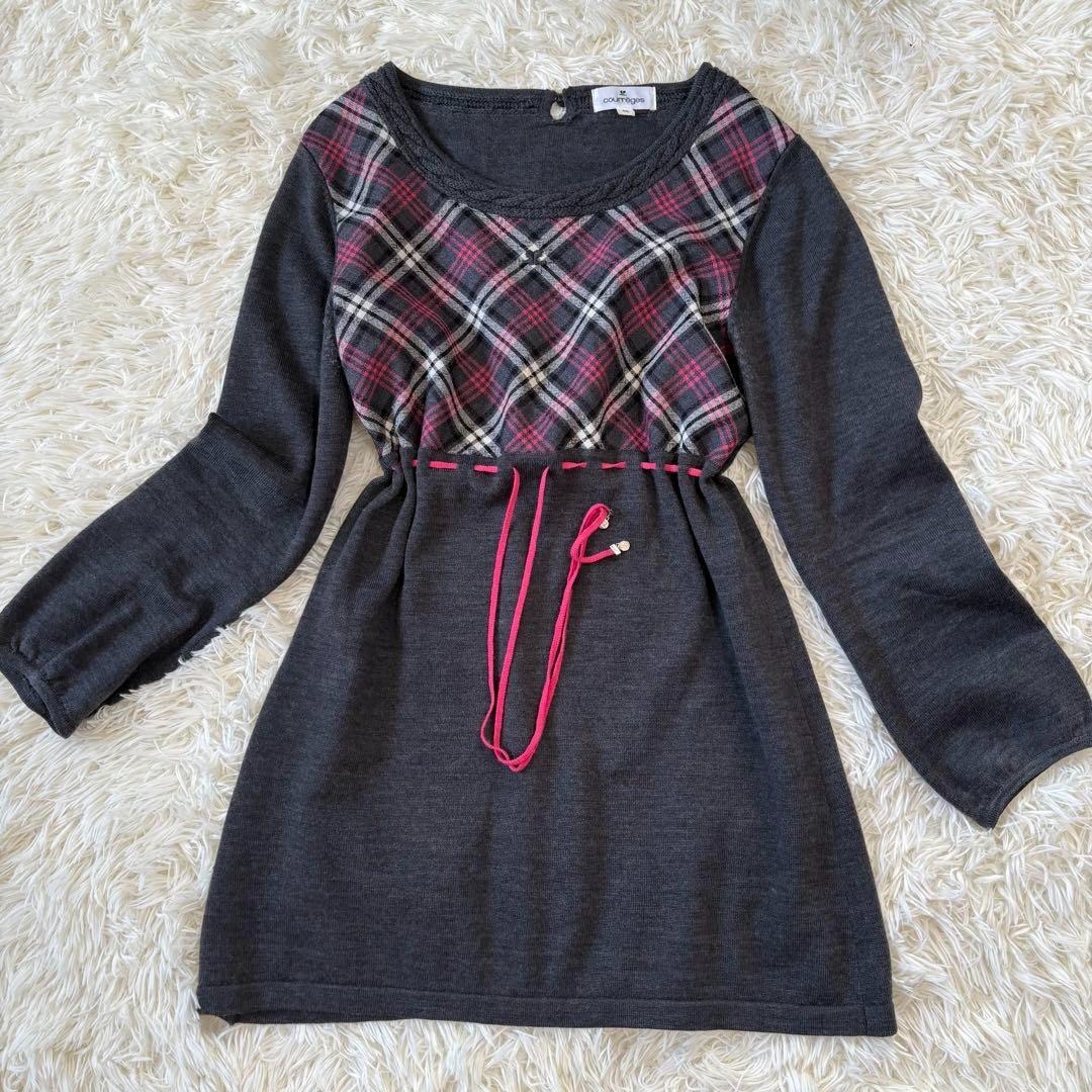 クレージュ ロゴ チェック ニット ワンピース拍卖