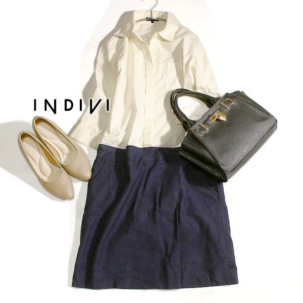 美品 INDIVI インディヴィ 綺麗め バイカラー ワンピース 38号 M 春 夏 秋 25D04拍卖