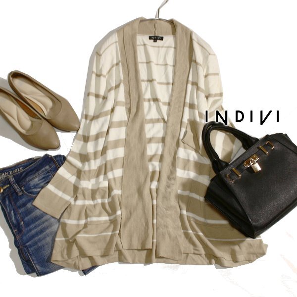 美品 INDIVI インディヴィ 大人可愛い ノーボタン ロングニット カーディガン 05号 S 春 秋 25D04拍卖