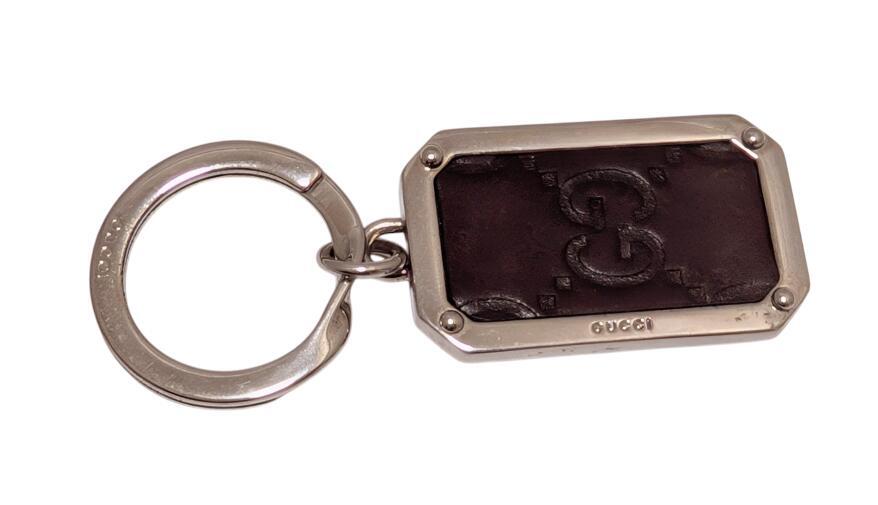 グッチ キーホルダー キーリング GG レザー メタル ダークブラウン シルバー メンズ レディース GUCCI 【中古】拍卖