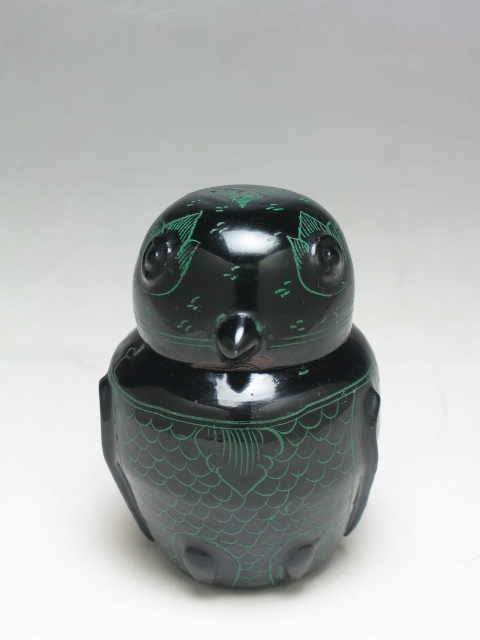 ◎●ミャンマー ふくろう キンマ細工 漆塗り竹製  フクロウ 置物  NO.98拍卖