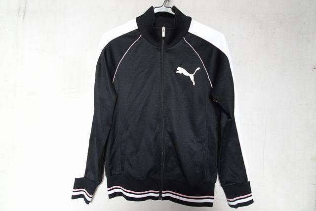 PUMA/プーマ/507229/長袖トラックジャケット/ジャージ素材/前ジップアップ/白ライン切替/ピンクライン/黒/ブラック/Lサイズ(4/17R7)拍卖