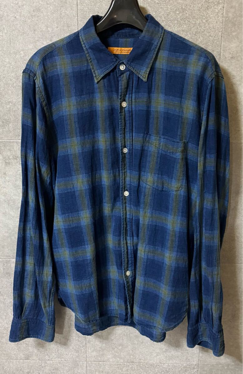 JOURNAL STANDARD インディゴ染め 麻混チェックシャツ【L】ジャーナルスタンダード拍卖