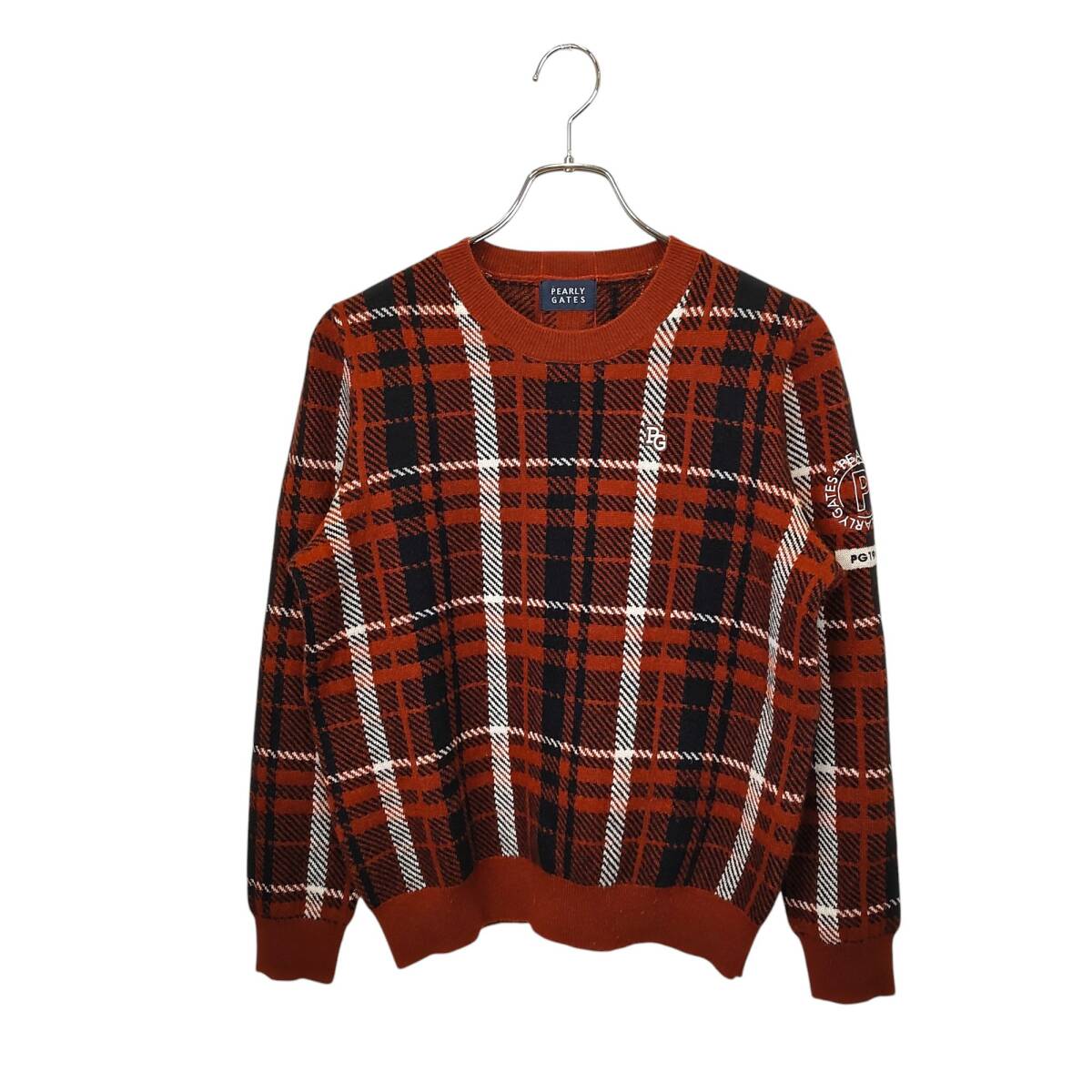 PEARLY GATES パーリーゲイツ ゴルフ 23AW カシミヤ 100% ブラウンチェック柄 セーター 055-3270004 1 ブラウン系拍卖