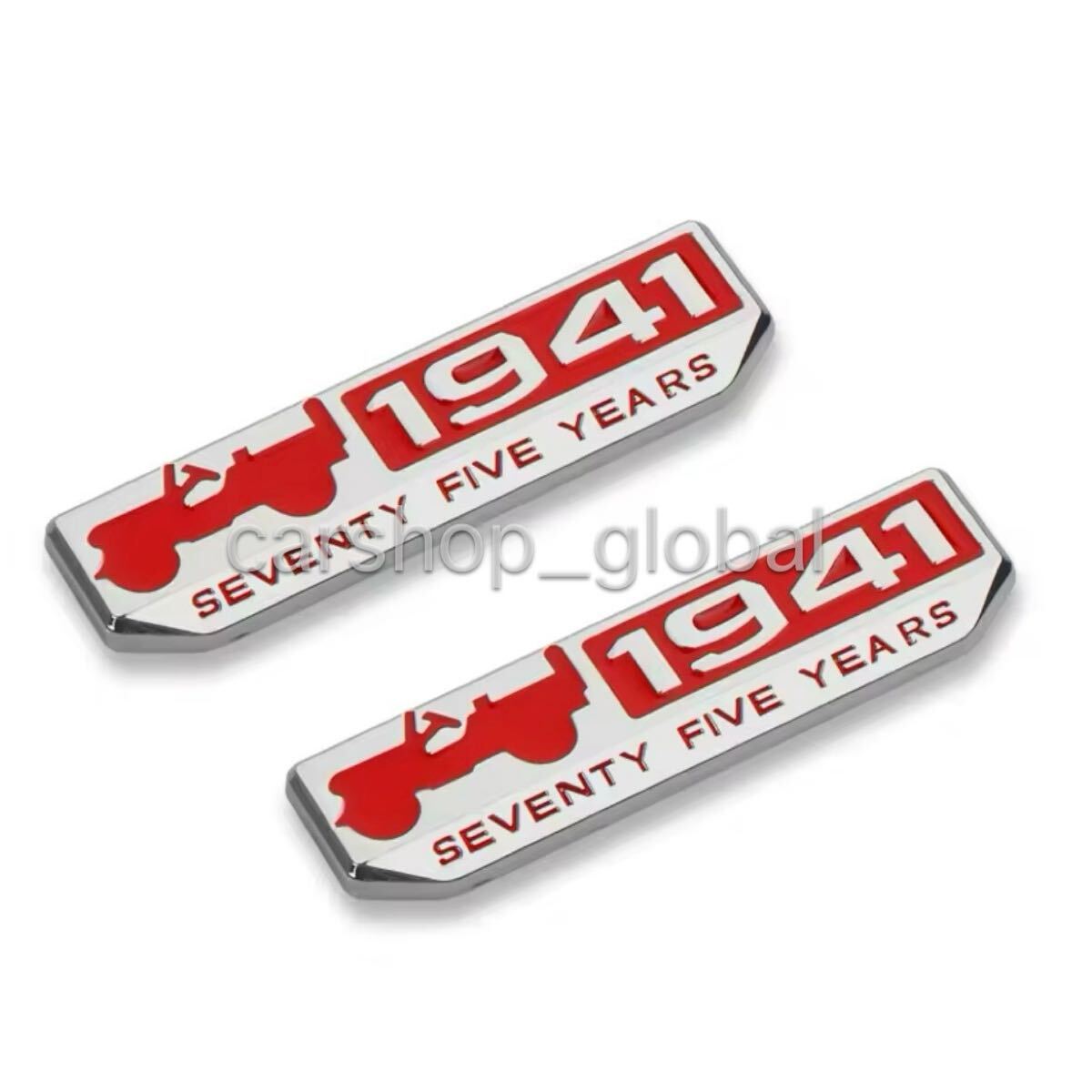 ジープ Jeep ウィリス 1941 エンブレム シルバー×レッド 3Dステッカー 2個 JL/JK/TJ/YJ ラングラー/チェロキー/レネゲード/コンパス等拍卖