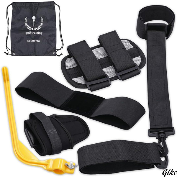 ゴルフ練習セット スイングトレーナー 初心者 スイングガイド アームチェッカー 肘ブレーズ 手首サポーター 重心補正ストラップ 5点セット拍卖